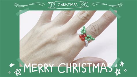 How to Make Mistletoe Beaded Ring (2 Leaves) for Christmas: สอนร้อยแหวน ...