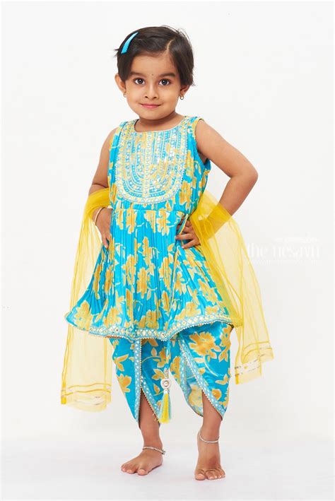 Shop Girls Blue Floral Kurti & Dhoti Pant Set Perfect Outfit for All ...