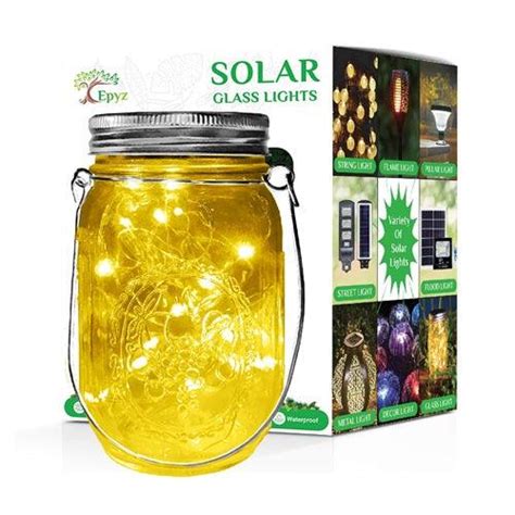 Solar Mason Jar Light Hanging Warm Yellow