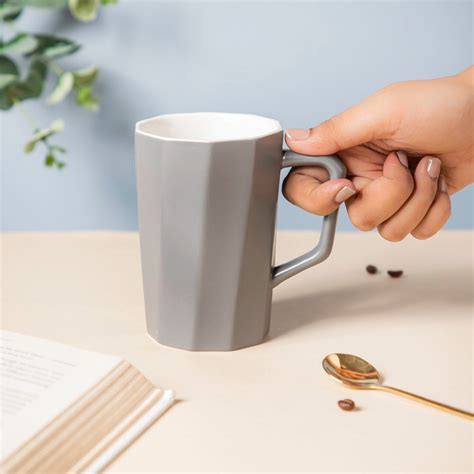 Stone Grey Ribbed Cup 350 ml Online - Premium Coffee Mug | Nestasia