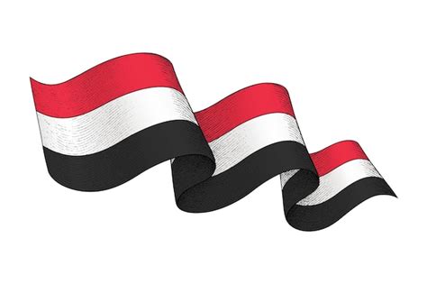 Yemen flag with wavy ribbon shape and engraved texture | Premium Vector