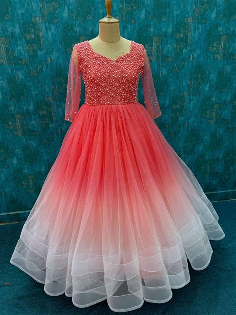 Party Wear Gowns for Women Online | Peach Gradient Gown