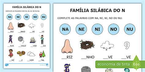 Atividade com a Família Silábica do N (teacher made)