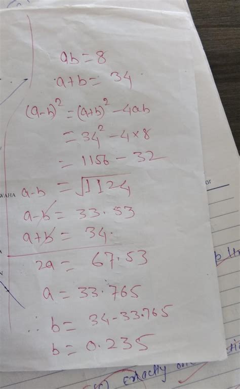 in a triangle abc,ab=8,bc=a and ca=b. find values of a and b if a+b=34 ...