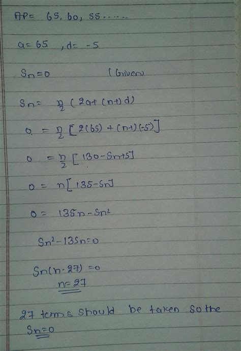 how many terms of an AP 65,60,55 should be taken that their sum is zero ...