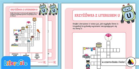 Krzyżówka z Literusiem U | Piszemy wyrazy na literę U