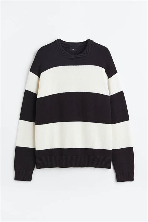 Men’s Black/White striped Relaxed Fit Cotton jumper | H&M IN