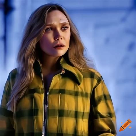 Blonde actress in yellow plaid shirt and black leather jacket at a ...