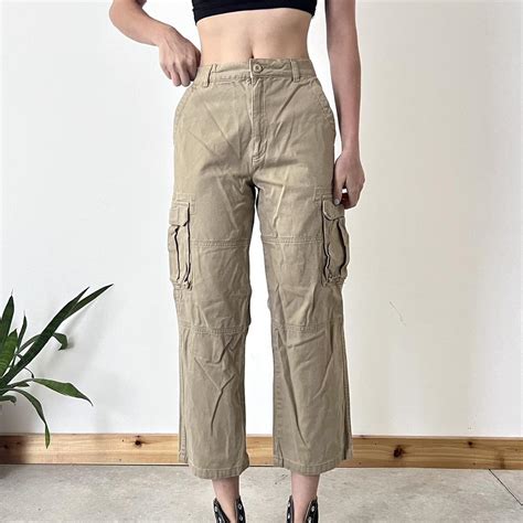 Tan Cargo Pants High rise wide leg fit. Cotton... - Depop