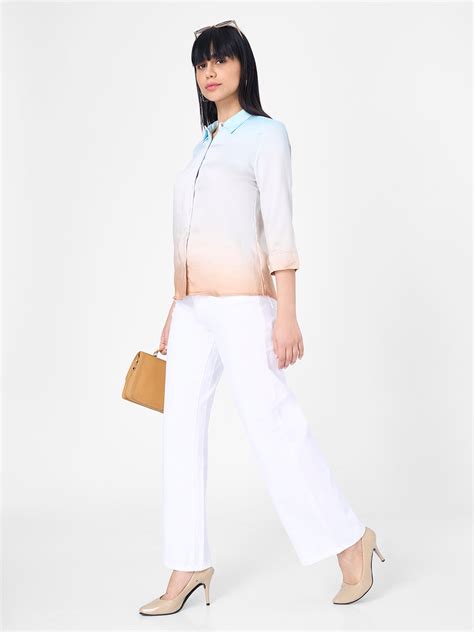 Buy Women Sky/Brown Slim Shirt | Kraus Jeans