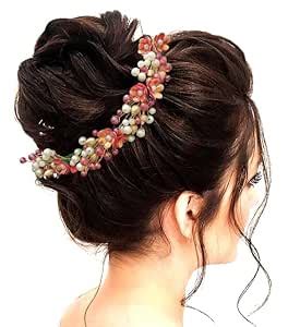 Buy Hair Flare Artificial Small Rose with Metals and Pearls Hair Vein ...