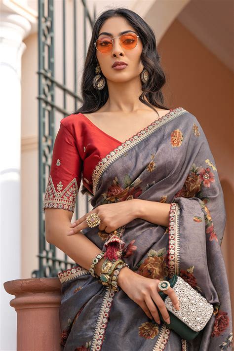 Buy Grey Lace work Viscose Silk Saree zb134632 | Saree Buta