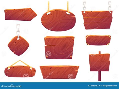 Blank Wooden Signs Cartoon Set Isolated on White Stock Vector - Illustration of billboard, chain ...