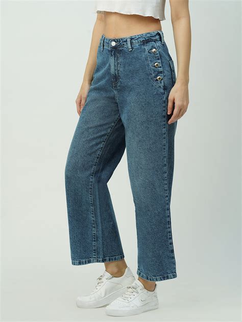 Buy Women Blue High-Rise Wide Leg Jeans | Kraus Jeans