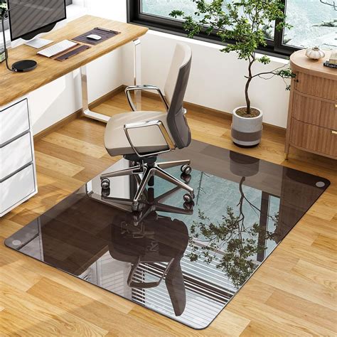 Office Chair Mat, 36" x 46" Grey Tempered Glass Floor Mat for Office ...