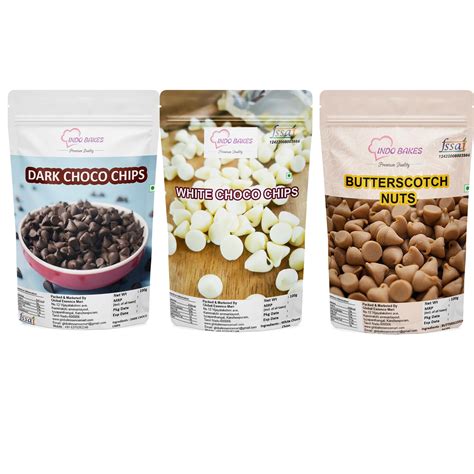 INDO BAKES Dark Choco Chips White Choco Chips and Butterscotch Nuts ...