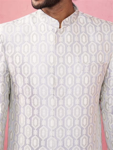 Men's Grey Jacquard Indo-Western Set | VASTRAMAY – vastramay