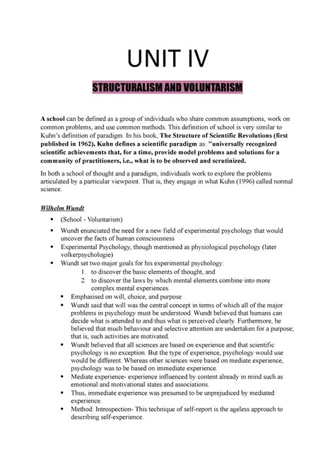 UNIT IV- Brennan - UNIT IV STRUCTURALISM AND VOLUNTARISM A school can ...