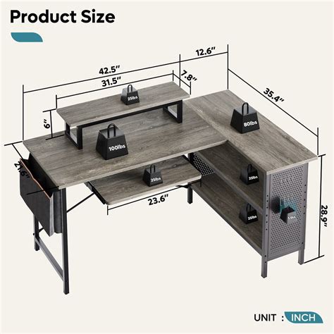 Buy Bestier 55 inch L-Shaped Computer Desk with Keyboard Tray & LED ...