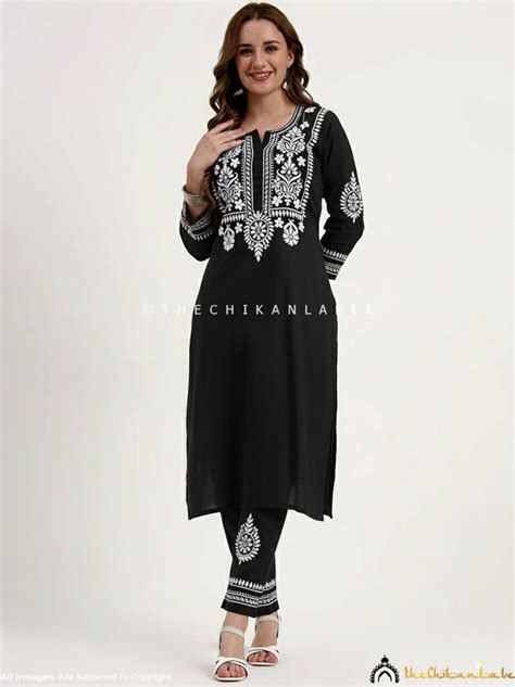 Black Jasleen Khadi Cotton Chikankari Set – Trending Chikankari Kurta Set