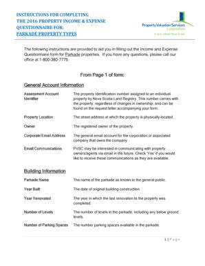 Fillable Online 2016 Parkade Form Instructions - Property Valuation ...