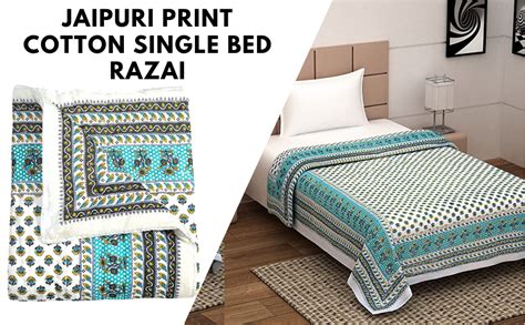 Buy Namaste India Jaipuri Print Cotton Single Bed Razai Quilts Blankets ...