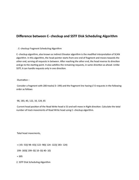 Difference between C- checkup and SSTF Disk Scheduling Algorithm - C ...
