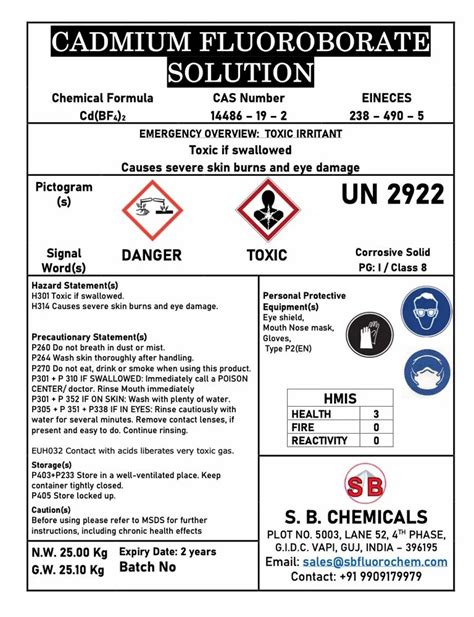 Plating Chemical - Cadmium Fluoroborate Solution (Cadmium ...