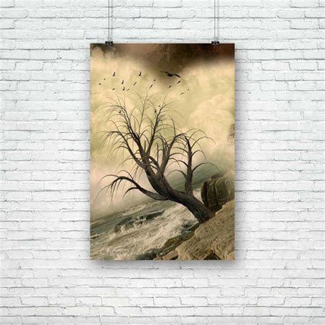 Lonely Tree In The Ocean With Rocks Premium Poster Paper Print ...