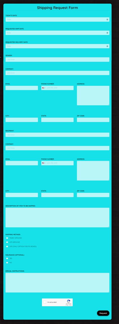 Image result for Shipping Request Form