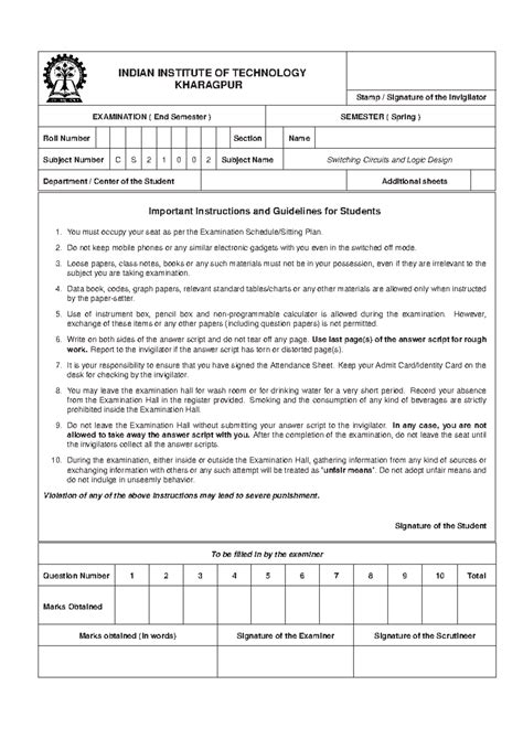 Es - PYQ - INDIAN INSTITUTE OF TECHNOLOGY KHARAGPUR Stamp / Signature ...