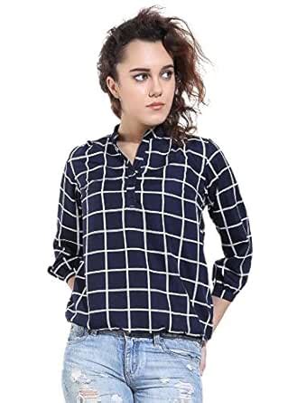 Mallory Winston Navy Window Pane Women's Balloon Top. : Amazon.in ...