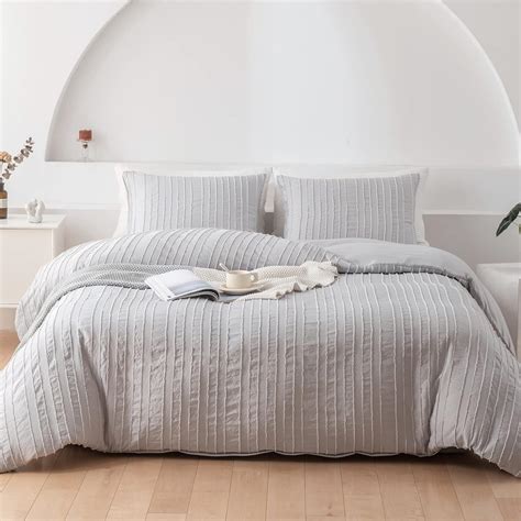 WARMDERN Light Grey Boho Duvet Cover King Size, Striped Textured Duvet ...