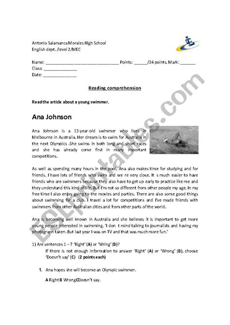 Sports Worksheet Reading 的图像结果