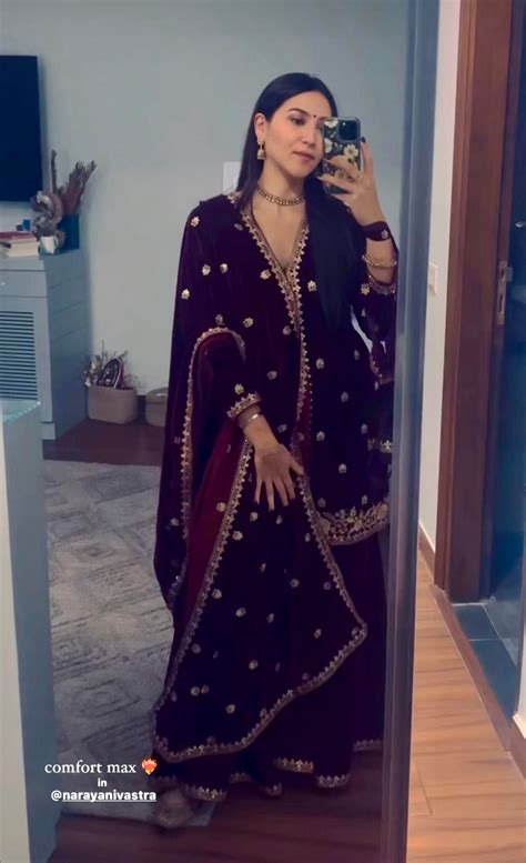 Sahiba Bali in DHUN - Velvet Maroon Sharara Set – Narayani Vastra