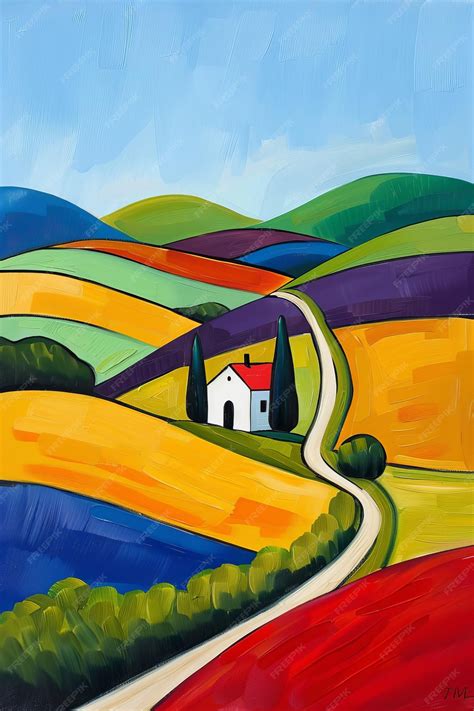 Premium Photo | Rural Landscape Painting With House