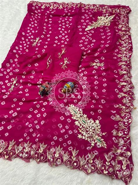SEMI CHIFFON BANDHANI PITTAN WORK SAREE – sbsjaipur