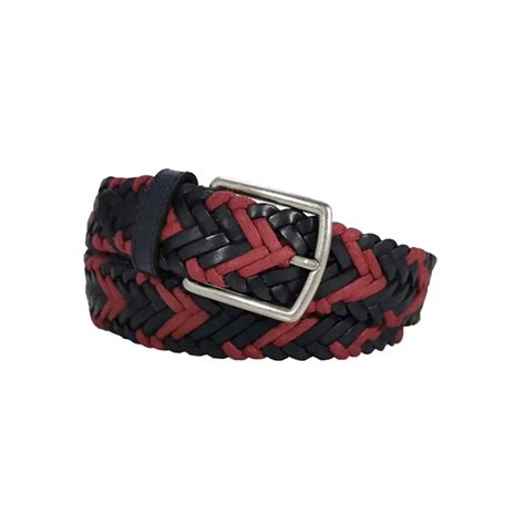 Buy Mens Braided Belt Black Red Leather - LeatherBeltsOnline.com