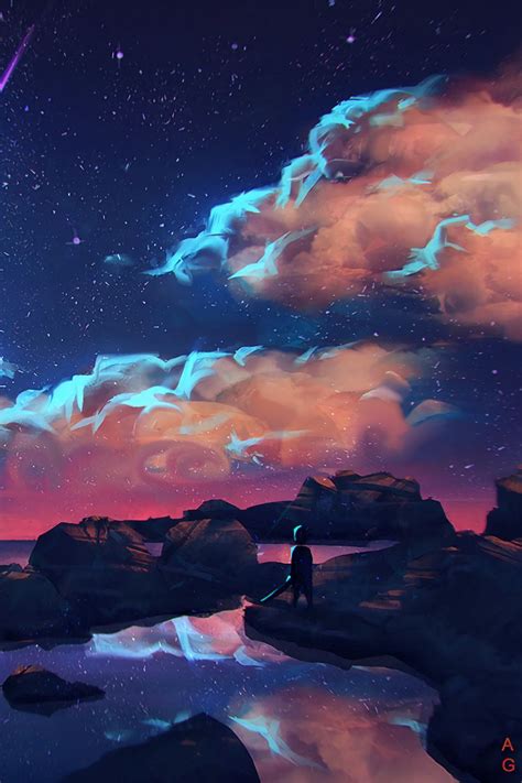 Download wallpaper 800x1200 sea, rocks, night, silhouette, art iphone ...