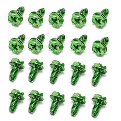 WELWIK 20pcs 10-32 x 3/8" Hex Washer Combo Ground Screws Green Slotted ...