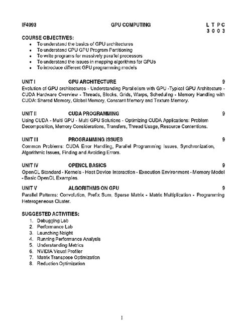 IF4093 GPU Computing Syllabus: Course Objectives & Units Overview - Studocu