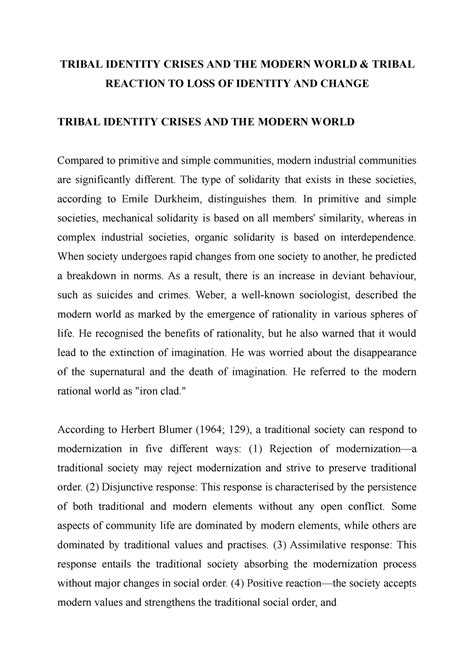 Tribal Identity Crises AND THE Modern World & Tribal Reaction TO LOSS ...