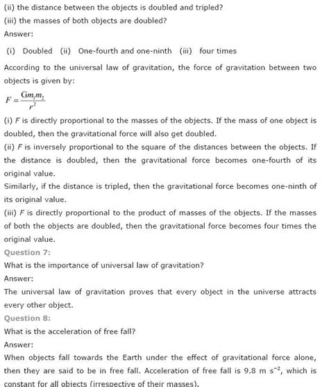 Gravitation ncert solution class 9 Science