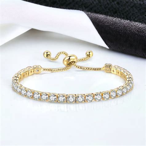 Buy Gold Plated Round Cut Cubic Zirconia White Matrix Tennis Bracelet ...