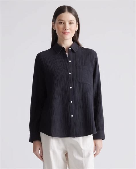 100% Organic Cotton Gauze Long Sleeve Shirt in Black