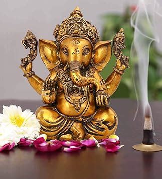 Buy Collectible India Brass Lord Ganesh Idol, 9.5" x 8.5" x 4.5", Gold ...