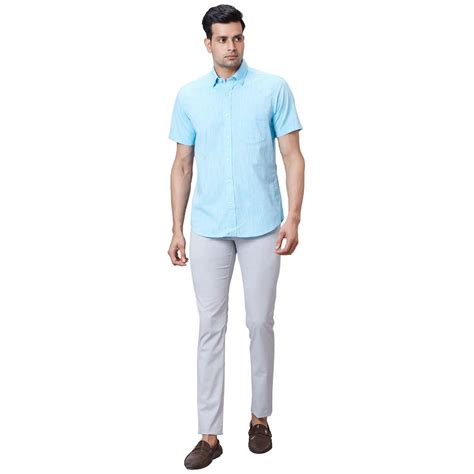 Colorplus Men Blue Tailored Fit Solid Cotton Shirt – MyRaymond