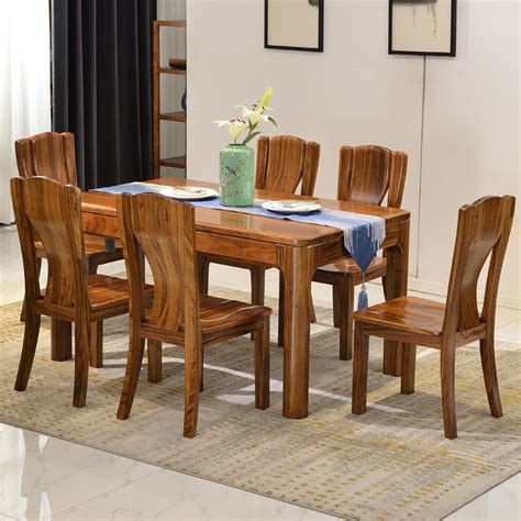 纯乌金木餐桌椅组合全实木原木现代简约中式吃饭长方形方桌子家用-淘宝网