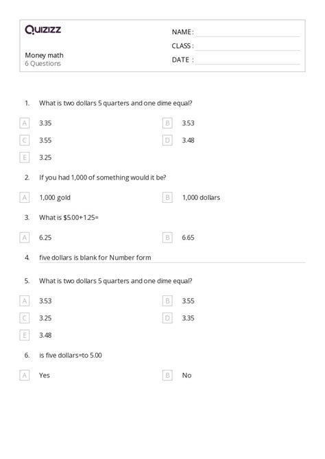 50+ Money Math worksheets for 1st Class on Quizizz | Free & Printable