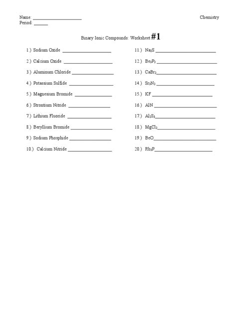 Image result for Binary Ionic Compounds Worksheet